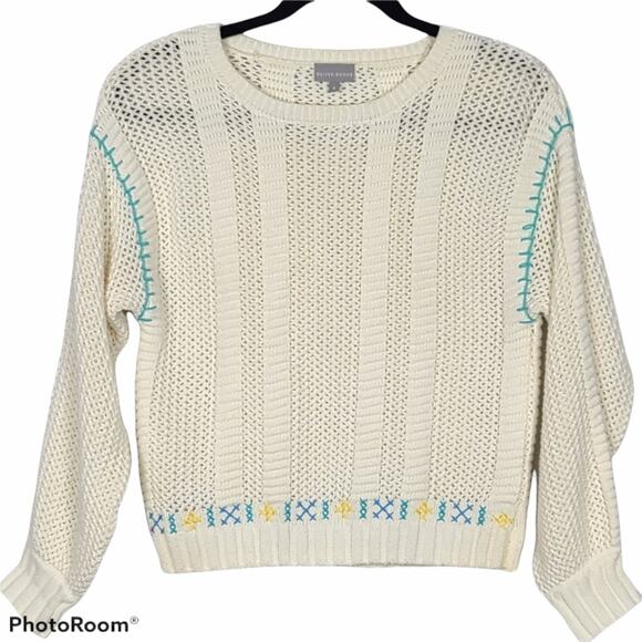 Oliver Bonas Cream Blanket Stitch Sweater SZ 6